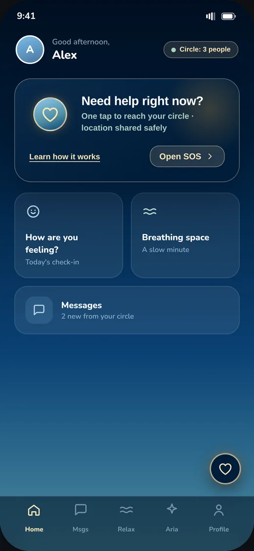 Home screen with the SOS card