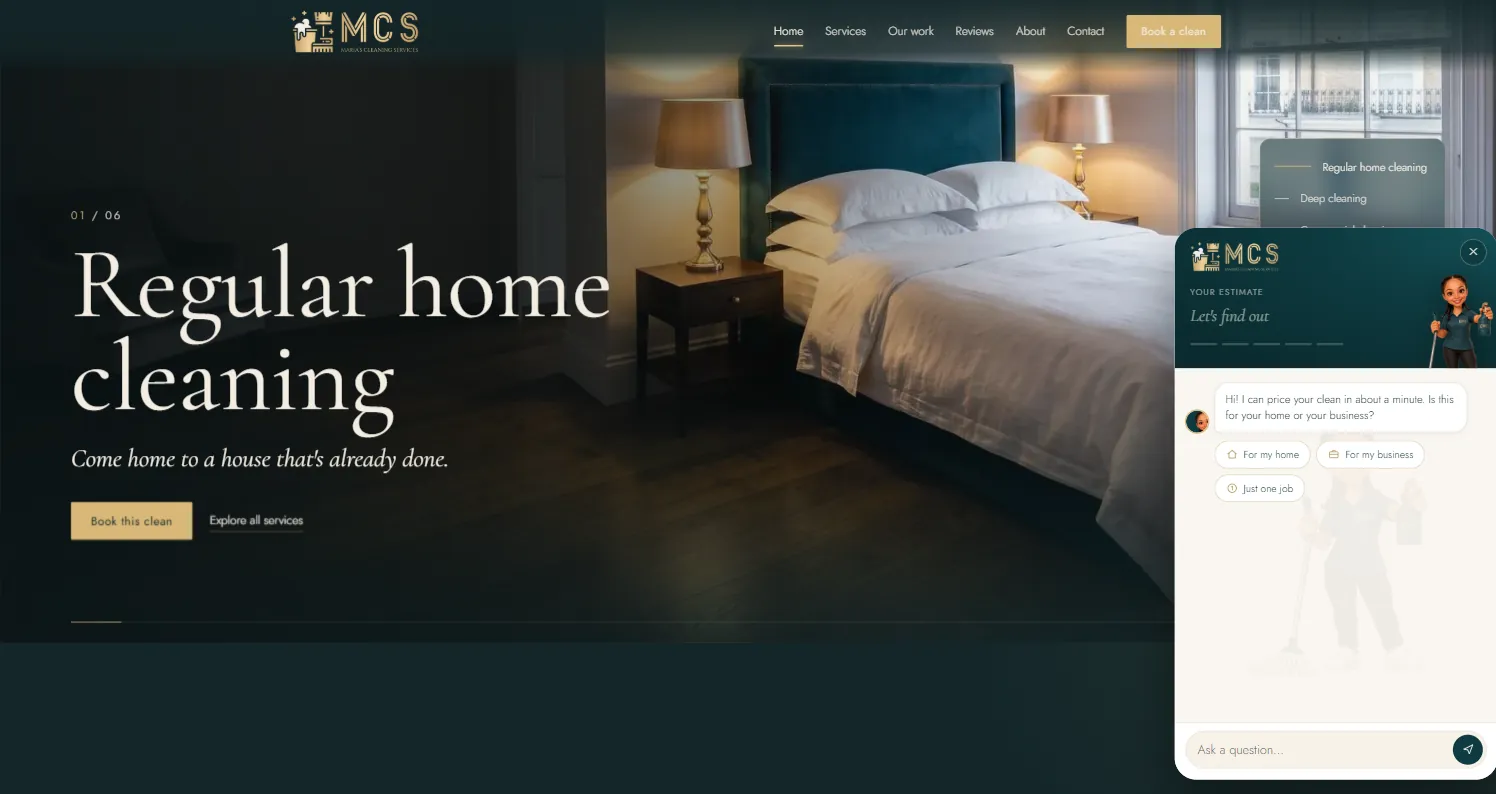 Instant estimate assistant open on the regular home cleaning scene