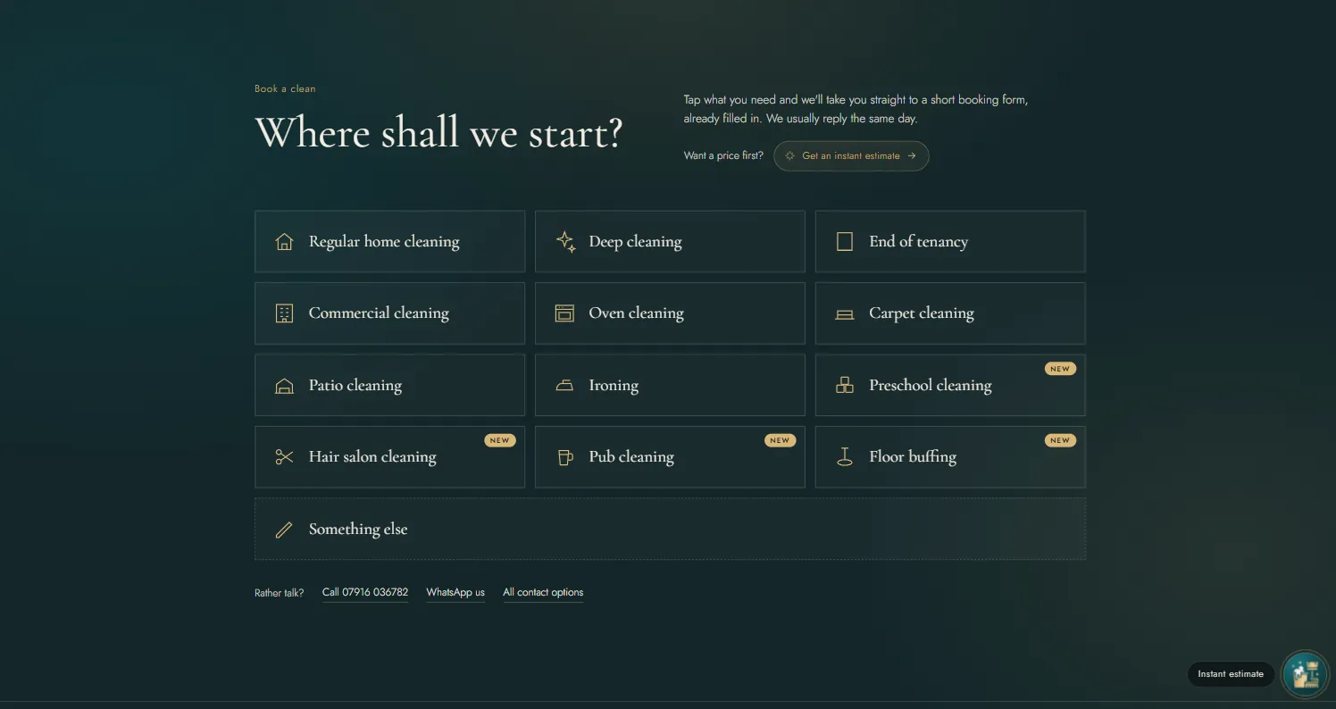 The "Where shall we start?" booking grid